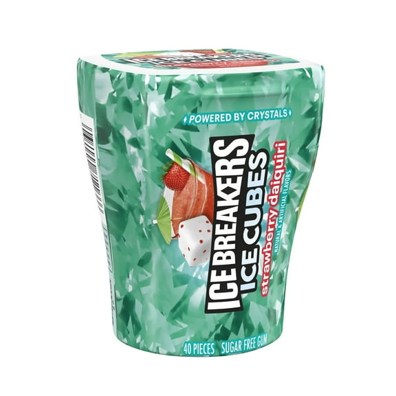 Ice Breakers Ice Cubes Strawberry Daiquiri Flavored Sugar Free Chewing Gum, Bottle 3.24 Oz, 40 Pieces