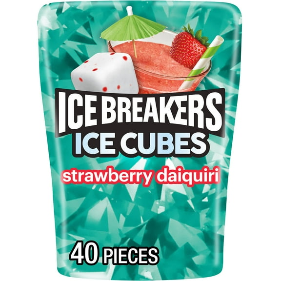 Ice Breakers Ice Cubes Strawberry Daiquiri Flavored Sugar Free Chewing Gum, Bottle 3.24 oz, 40 Pieces