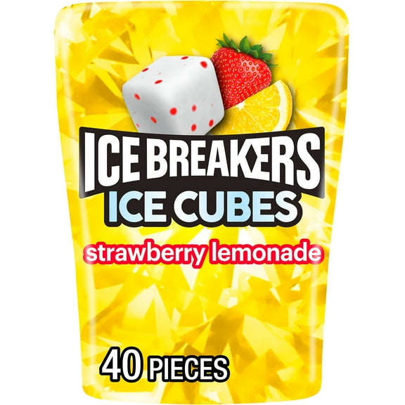 Ice Breakers Ice Cubes Strawberry Lemonade Sugar Free Chewing Gum, Bottle 3.24 oz, 40 Pieces