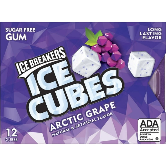 Ice Breakers, Ice Cubes Sugar-Free Gum, Arctic Grape flavor, 12 Pieces