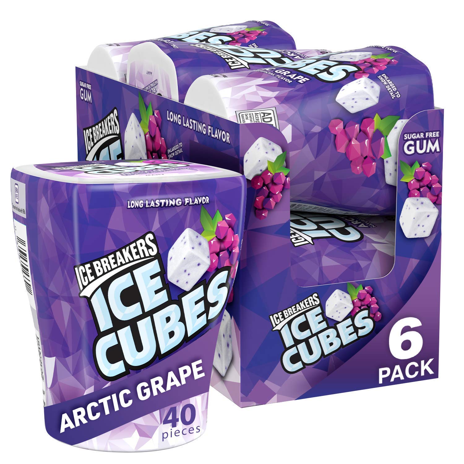 Ice Breakers Ice Cubes Sugar Free Gum with Xylitol, Arctic Grape, 40
