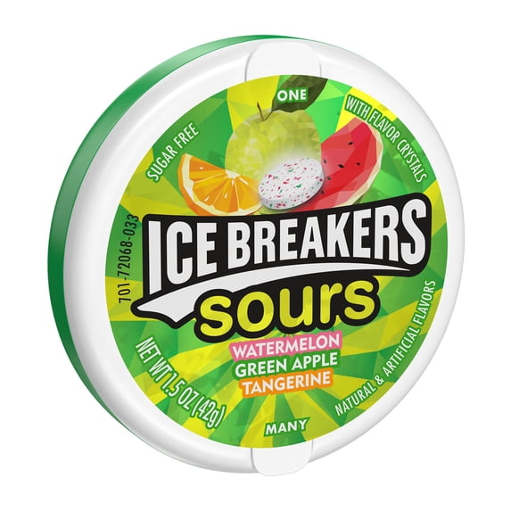 Ice Breakers Sours Assorted Fruit Flavored Sugar Free Mints, Tin 1.5 oz (Pack of 2)