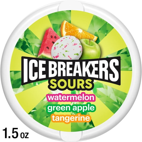 Ice Breakers Sours Assorted Fruit Flavored Sugar Free Mints, Tin 1.5 oz pack of 2