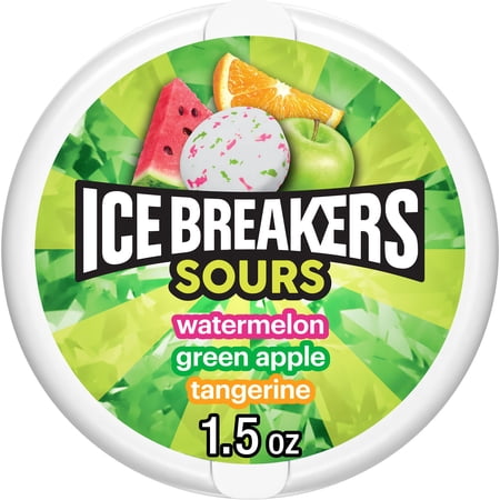 Ice Breakers Sours Assorted Fruit Flavored Sugar Free Mints, Puck 1.5 oz