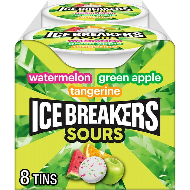 Ice Breakers Sours Assorted Fruit Flavored Sugar Free Mints, Tins 1.5 oz, 8 Count