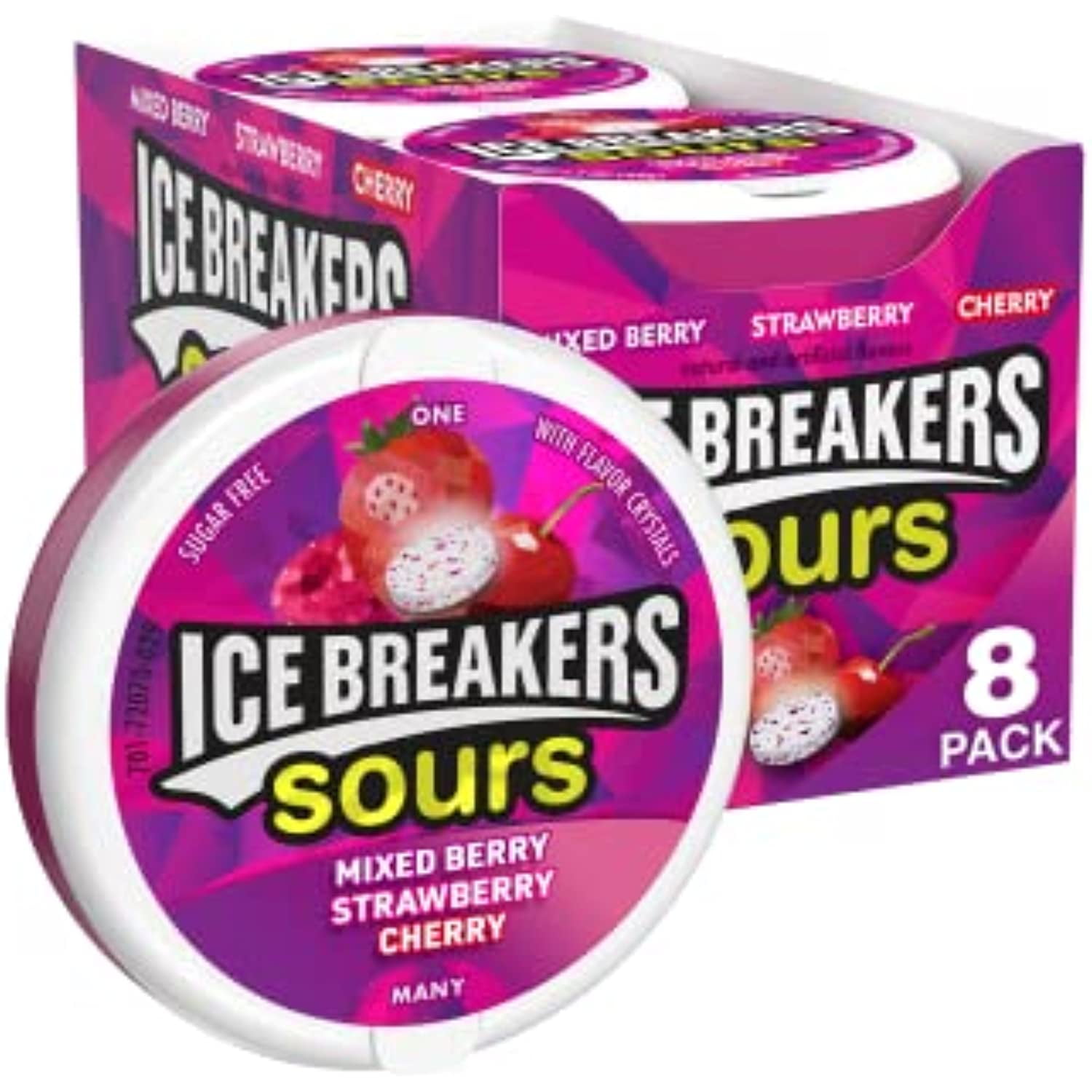 Ice Breakers Sours Mixed Berry. Strawberry And Cherry Flavored Sugar