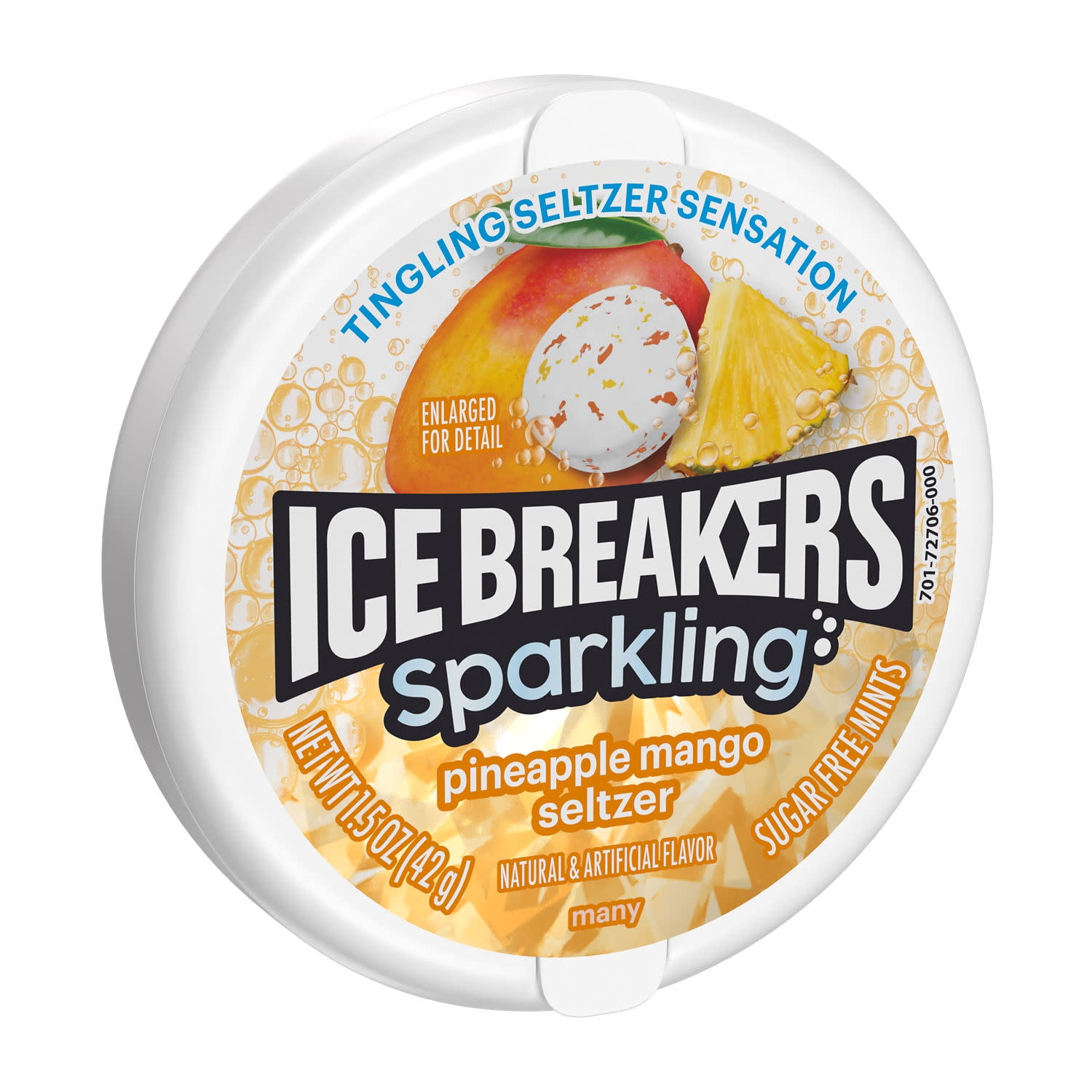 Ice Breakers Sparkling Pineapple Mango Seltzer Flavored Sugar Free Mints, Puck 1.5 oz