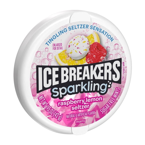 Ice Breakers Sparkling Raspberry Lemon Seltzer Flavored Sugar Free Mints, Puck 1.5 oz pack of 1