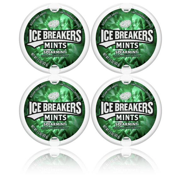 Ice Breakers Spearmint Sugar Free Mints, Tin 1.5 oz (4-pack)