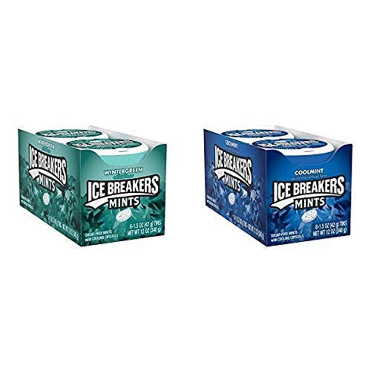Ice Breakers Sugar Free Mints, Wintergreen 1.5 Ounce (Pack Of 8) And Ice Breakers Sugar Free Mints, Coolmint, 1.5 Ounce (Pack Of 8) Packaging May Vary