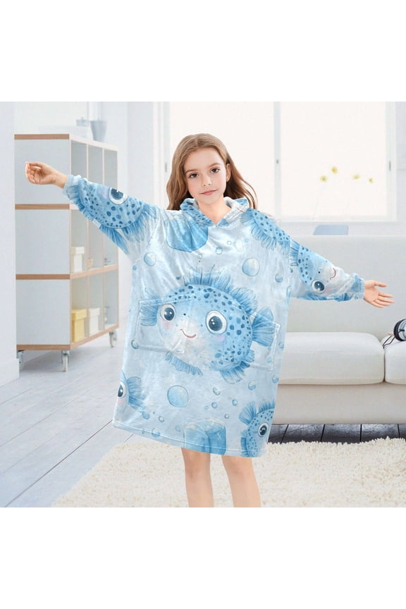 Ice Bubbles Puffers Oversized Wearable Blanket Hoodie Sweatshirt Flannel for Unisex Girls Boys