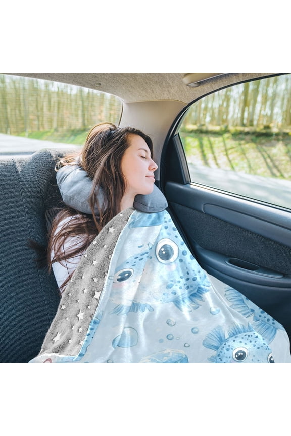 Ice Bubbles Puffers Travel Blanket Pillow Compact Foldable Airplane Throw Blanket with Trolley Sleeve for Travel Camping