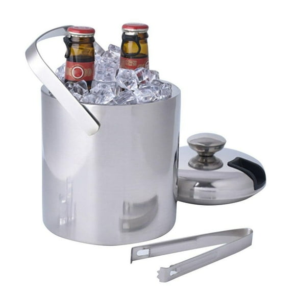 Ice Bucket - 1.3L Double Wall Ice Bucket with Lid,Stainless Steel Ice Bucket Insulated with Tongs and Strainer,Small Cooler for Whisky Cocktail Bar Chilling Home Parties,Keep Cooling for 8h