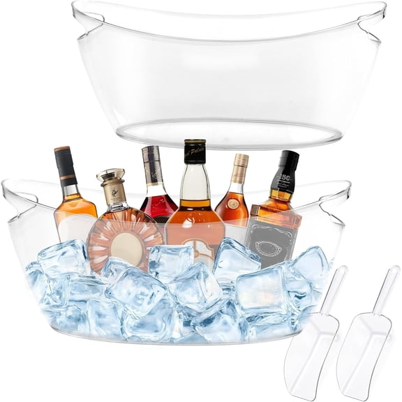 Ice Bucket 2 PCS for Parties 5.5 Liter Lar Clear Champagne Beer Tub Mimosa Bar Supplies Kit Acrylic Plastic Wine Bevera Bucket with 2PCS Ice Bucket Scoop for Cocktail Bar& Mimosa Bar Supplies