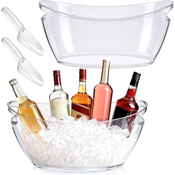 Ice Bucket 2 Pcs, Clear Acrylic Ice Buckets for Parties, Plastic Beverage Tub & Champagne Bucket for Mimosa Bar Supplies, 5.5L Buckets Tub for Drinks Beer Cocktails Sparkling Wine, 17 * 7.8 inch