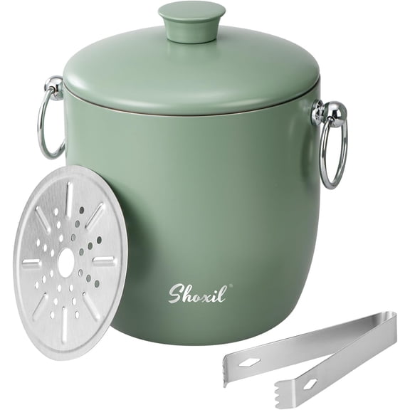 Ice Bucket - 3L Large Ice Bucket for Parties & Cocktail Bar, Stainless Steel Ice Cooler with Lid & Tongs, Retro Style Ice Bucket for Freezer & Drinks