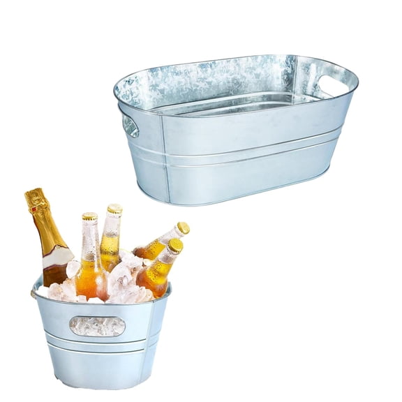 Ice Bucket 4 Gallon Large Metal Tub, Galvanized Beverage Cooler with Handle for Parties Home Bar 1 Pack