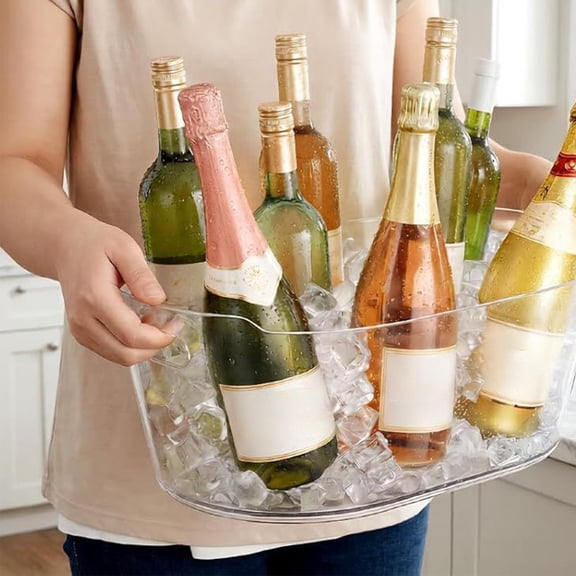 Ice Bucket,Buckets for Drinks,Large Plastic Drink Cooler for Champagne Wine, Beer, Clear Beverage Tub for Mimosa & Cocktail Bar, Portable Chiller(Clear 6.5L)