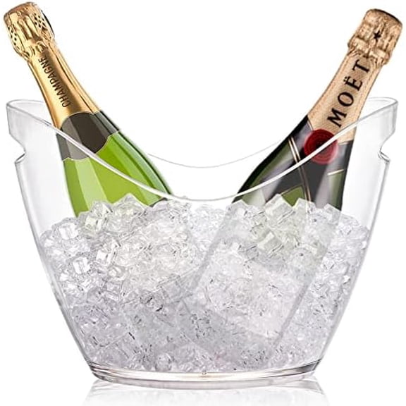 Ice Bucket, Clear Acrylic 3.5 Liter Storage Tub, Beer Bucket Beverage Chiller Bin for 2 Wine, Champagne Bottles, Beer Bottles