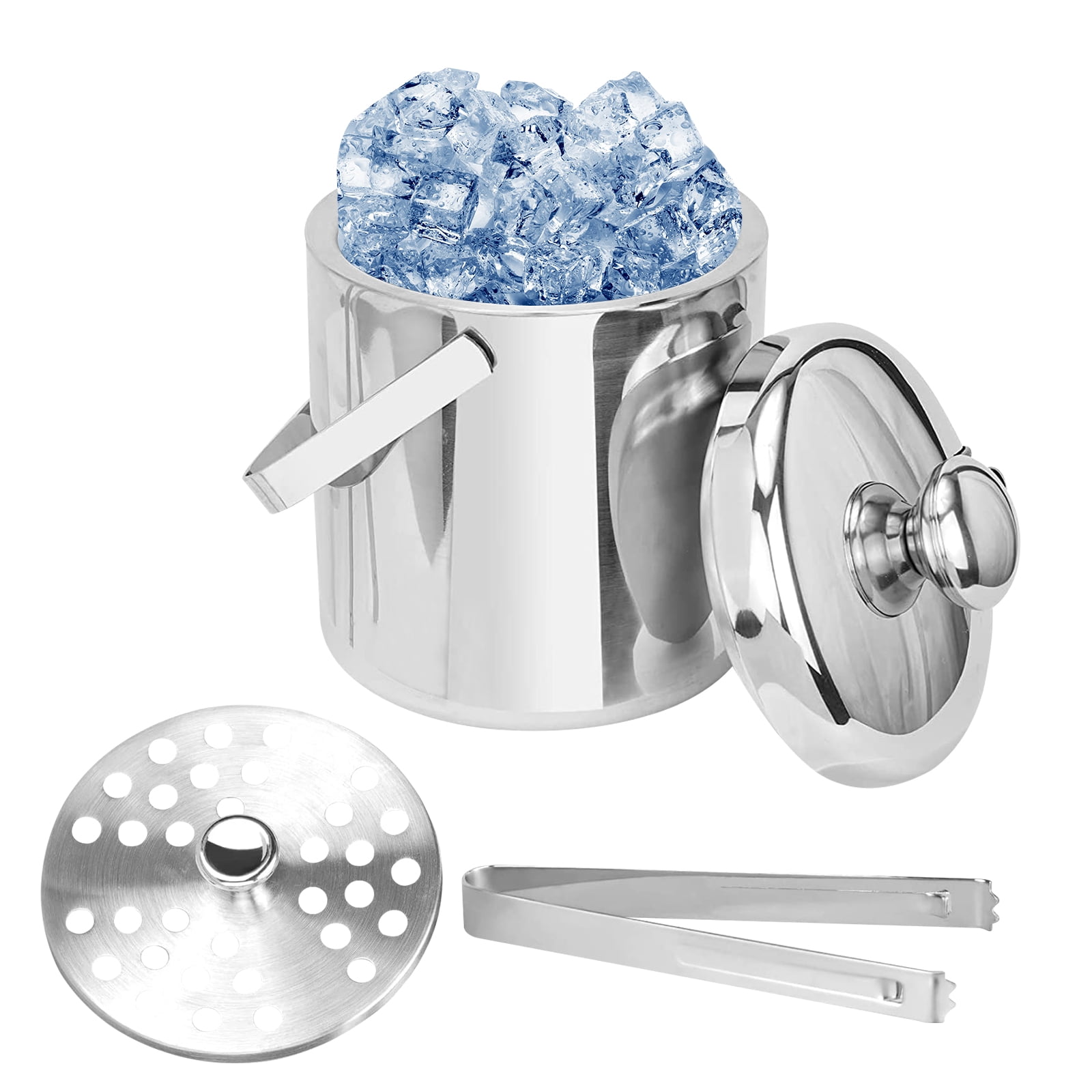 Ice Bucket with Lid and Tongs, Stainless Steel DoubleLayer Insulation Ice Bucket, Portable
