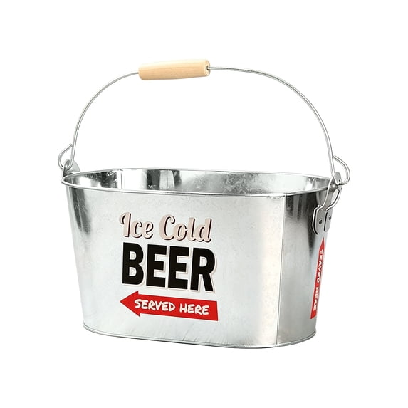 Ice Bucket Metal Bar Cooler, Sturdy Party Drink Holder for Cans Bottles Home Outdoor 1 Pack - C