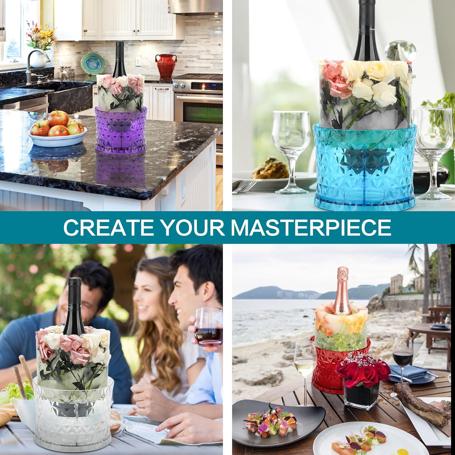 Ice Bucket Mold, Wine Bottle Chiller Diy Ice Bucket Champagne Ice Bucket Mold Flora[3350