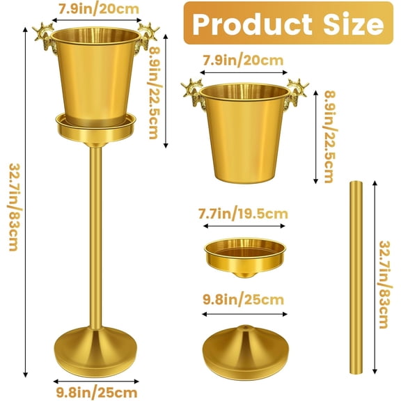 Ice Bucket with Stand, Gold Stainless Steel Champagne Ice Bucket, Deer Head Handle Wine Chiller Bucket for Christmas Wedding Bars, 5L Wine Bucket on Stand for Cocktails Beer Sparkling Wine