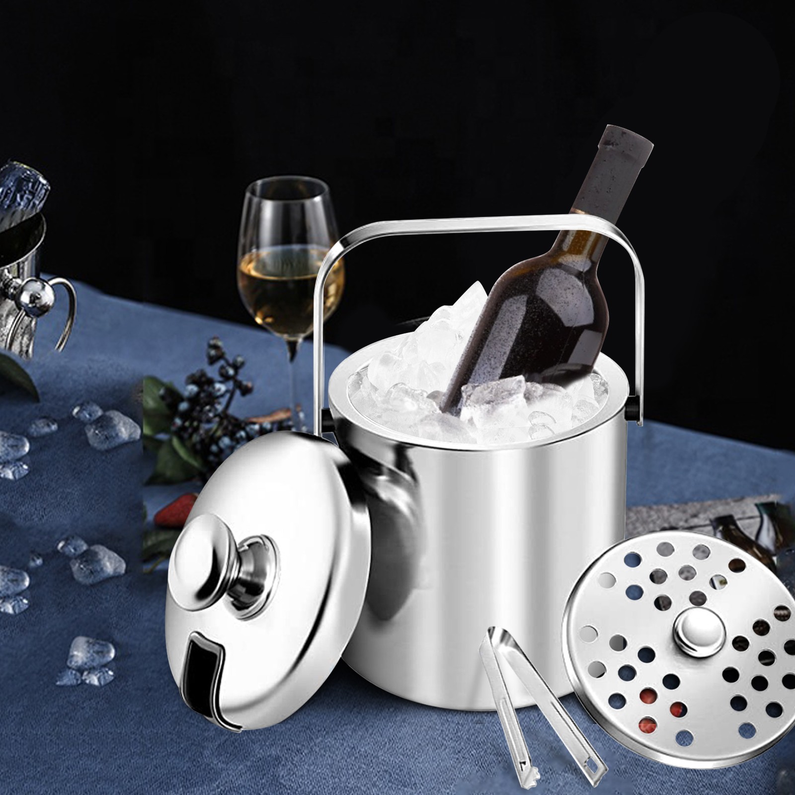 Ice Bucket With Lid, Ice Bucket, Cooler, Stainless Steel Freezer With