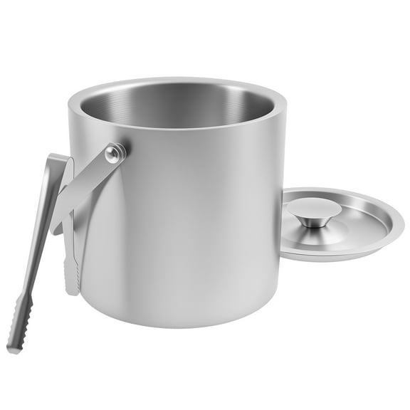 Ice Bucket with Handle 3L Double Wall Insulated Ice Container Bin Stainless Steel Icing Cube Container with Clip Strainer for Cocktail Bar Parties