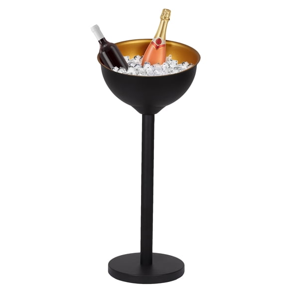 Ice Bucket with Stand, Stainless Steel Champagne Ice Bucket Ice Cube Container for Wine Beer KTV Club Bar BBQ Party Wedding (Black)