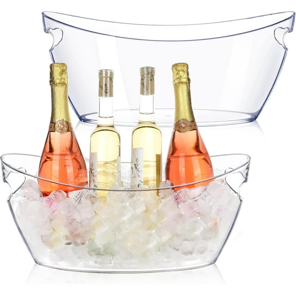 Ice Buckets for Parties, 2pcs Acrylic Champagne Beverage, Drinks Buckets Tub for Cocktail Bar, 5.5L Ice Bucket for Christmas Party(16.5 * 7.3 * 6.8inch)