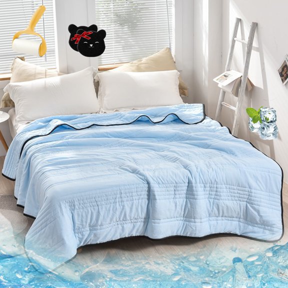 Ice Calming Cooling Blankets for Hot Sleepers, Summer Blanket Thin Lightweight Breathable Soft, Solid Color Double-Sided Cold Tech Perfect for Bed Couch Sofa, Travel (Blue, 39.4*59.1in)