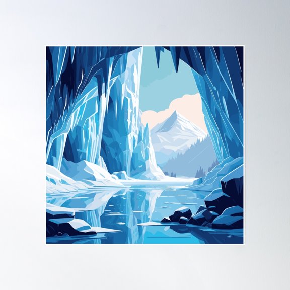 Ice Cave Landscape Poster Wall Art, Modern Wall Decor, 24x24 UNFRAMED