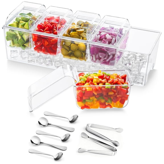 Ice Chest Condiment Server 1 with Accessories, 5x 20 Oz Containers