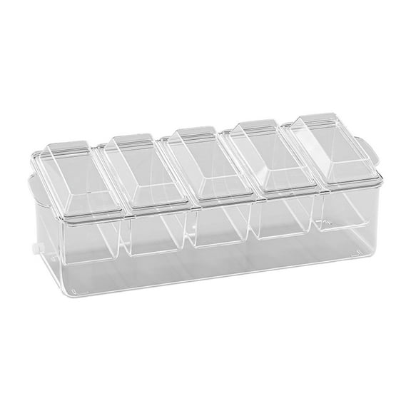 Ice Chilled Condiment Caddy â 5-Compartment Serving Tray with Lids & 2.5 Cup Containers | for Taco Bars, BBQ & Party Snacks