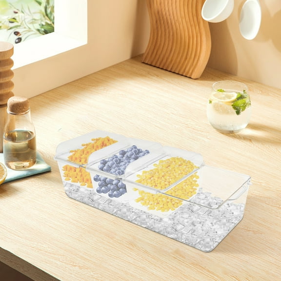 Ice Chilled Condiment Caddy with 4 Containers Transparent Condiment Server with Separate Lids for Bar Accessories Fruit Salad Taco Party Garnish