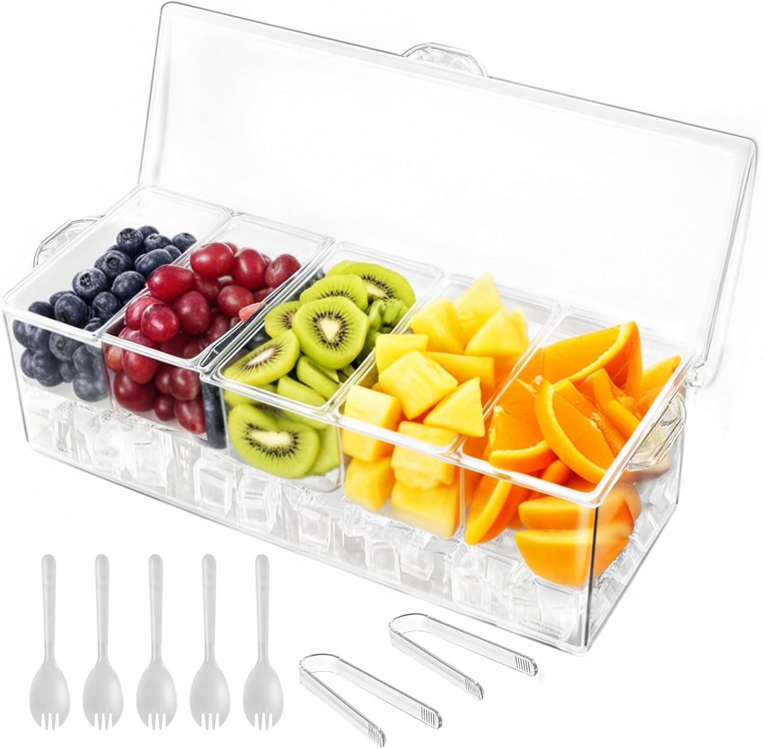 Ice Chilled Condiment Caddy with Lid – 5 Removable Compartments ...