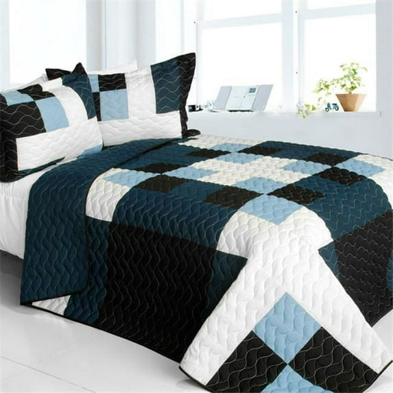 Ice City - 3 Pieces Vermicelli-Quilted Patchwork Quilt Set  Full &amp; Queen Size - Multicolor