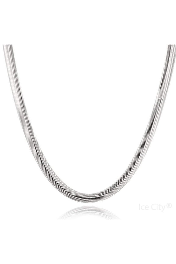 Ice City Herringbone Snake Chain Sterling Silver Plated Necklace - 22inch