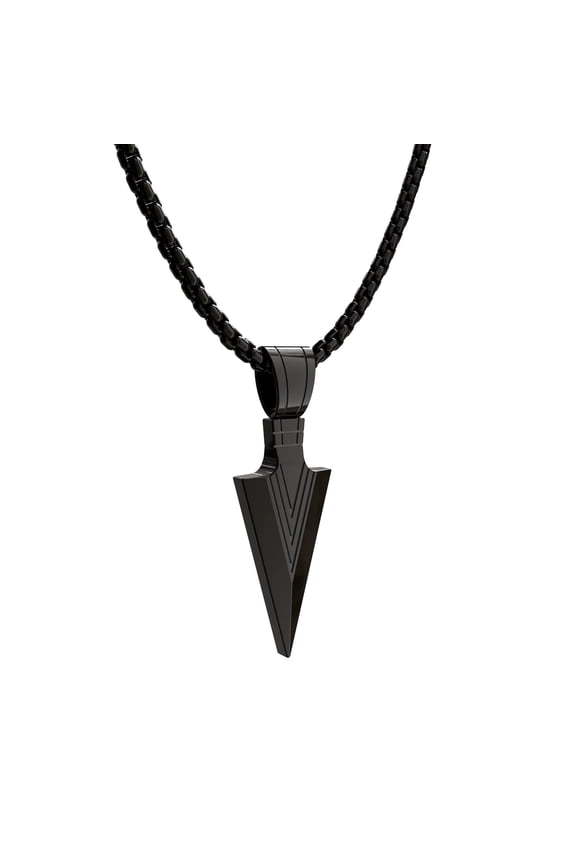 Ice City Men's Arrowhead Pendant Necklace, Spear Point Design, Chain Necklace for Men - Black