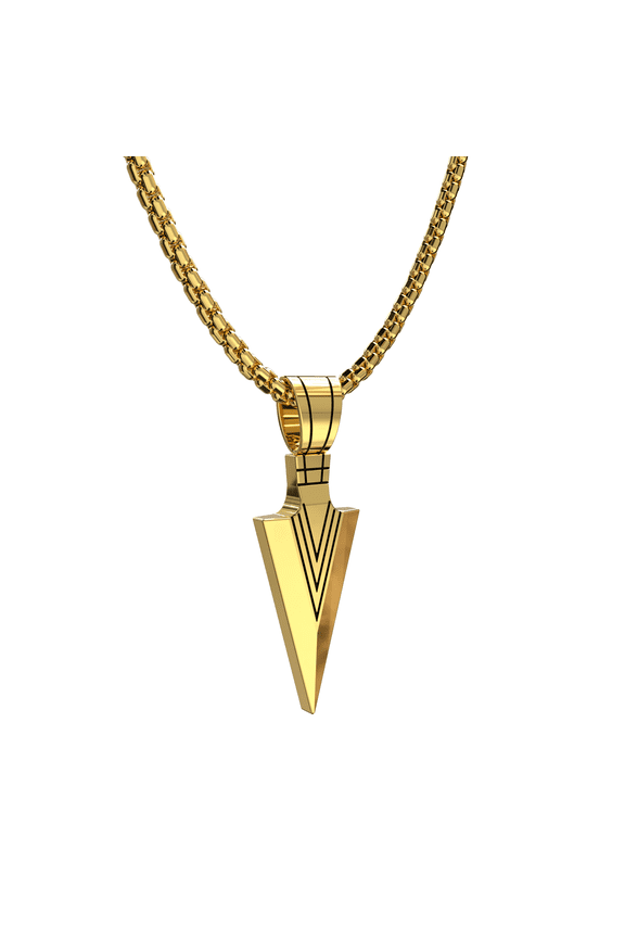 Ice City Men's Arrowhead Pendant Necklace, Spear Point Design, Chain Necklace for Men - Gold