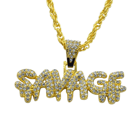 Ice City Bling Crystal Dripping Letters Pendant Necklace for Men Fashion Jewelry 23-26 Inches - Gold