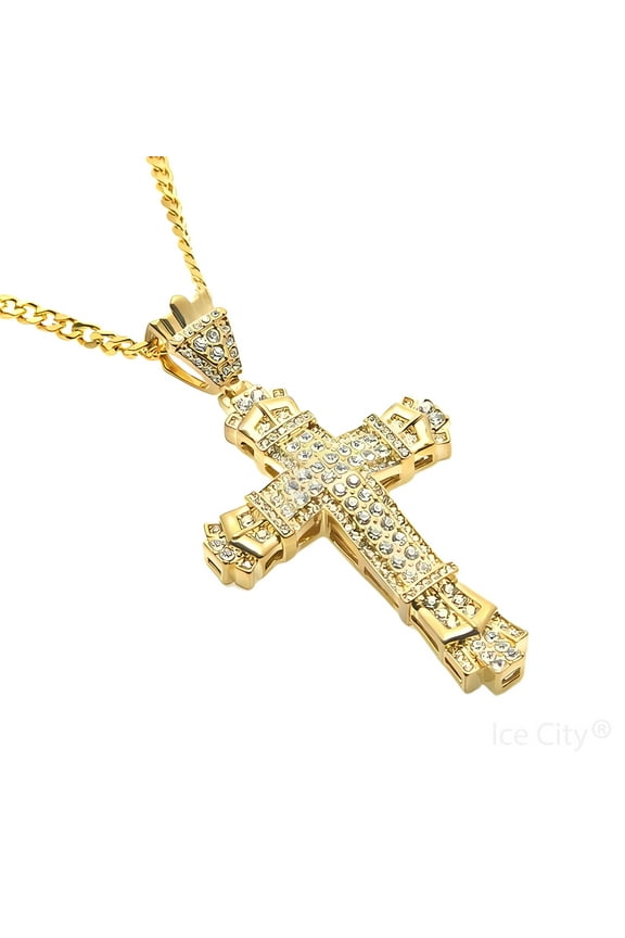 Ice City Men's Iced Cross Pendant Necklace, Gold & Silver Plated - Gold