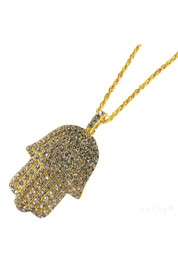Ice City Men's Iced Hamsa Hand Pendant Necklace, Cubic Zirconia Jewelry in Gold and Silver