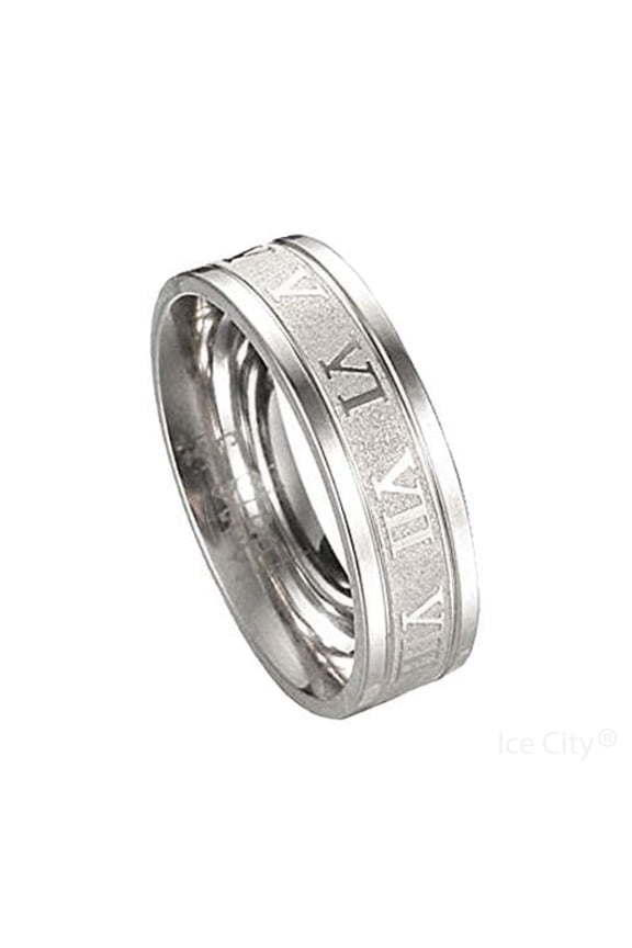 Ice City Men's Roman Numeral Wedding Band, Gold and Steel Rings - Steel / 7