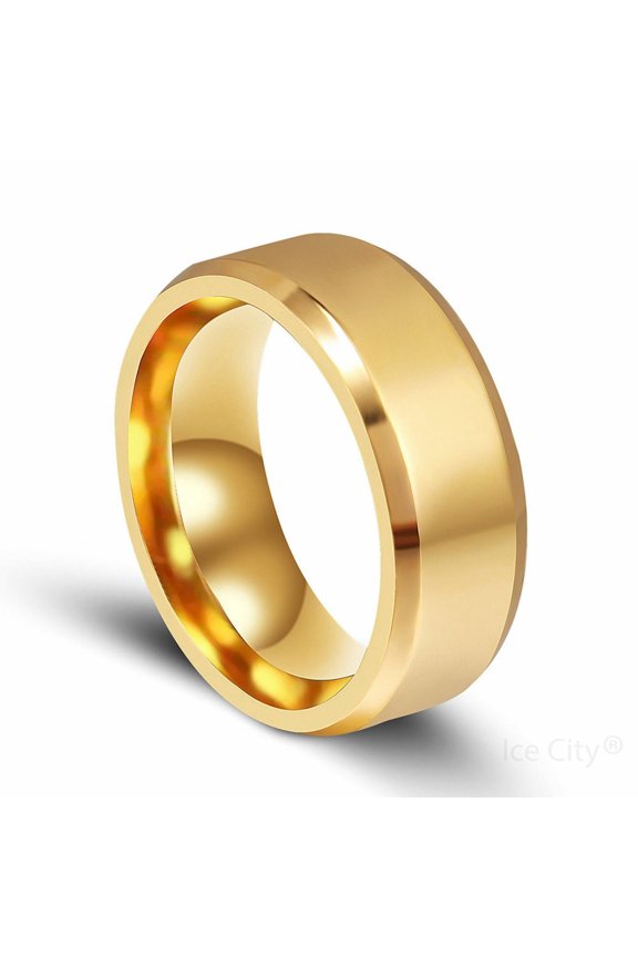 Ice City Titanium Steel Band Ring for Men and Women, Comfort Fit, Plain Silver/Black/Gold Engagement Ring - Gold / 9