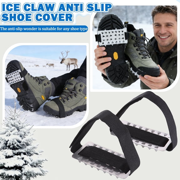 Ice Claw Anti-Slip Shoe Covers, Universal Traction Cleats for Snow and Ice, Professional Steel Spikes with Adjustable Straps for Boots and Shoes, Portable Ice Grippers