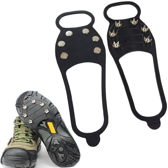 Ice Cleats with 6 Teeth, Snow Traction Cleats Crampons for Shoe and Boots Non-Slip Overshoe for Walking on Snow and Ice Rubber Walking Cleats Anti Slip Crampons