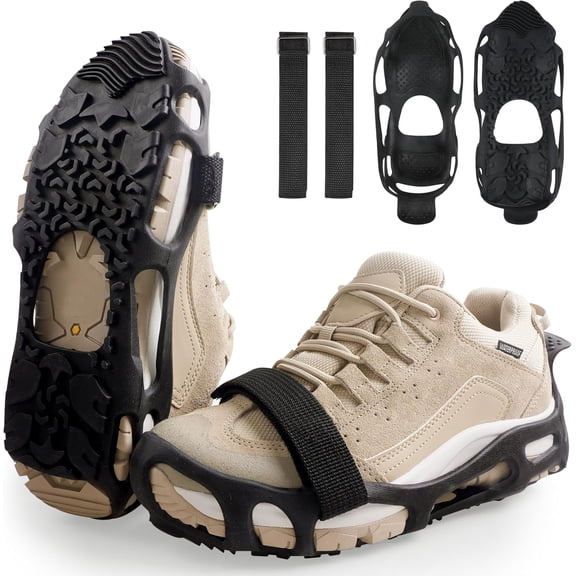 Ice Cleats Anti-Slip Spikeless Traction Grip Crampons for Slick Wet Slippery Surfaces, Slip On Ice Shoes Grippers Rubber Tread Overshoes Indoor Outdoor Use