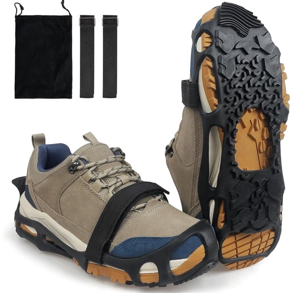 Ice Cleats Anti-Slip Spikeless Traction Grip Crampons for Slick Wet Slippery Surfaces, Slip On Ice Shoes Grippers Rubber Tread Overshoes Indoor Outdoor Use